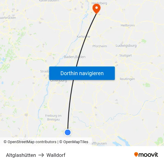 Altglashütten to Walldorf map