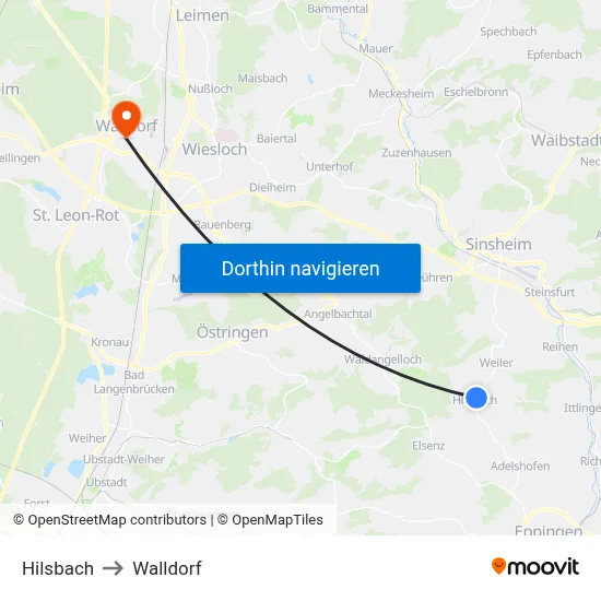 Hilsbach to Walldorf map