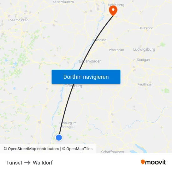 Tunsel to Walldorf map