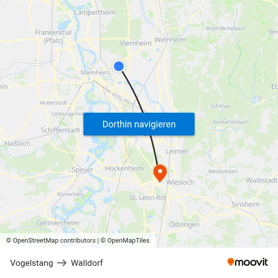 Vogelstang to Walldorf map