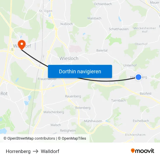 Horrenberg to Walldorf map