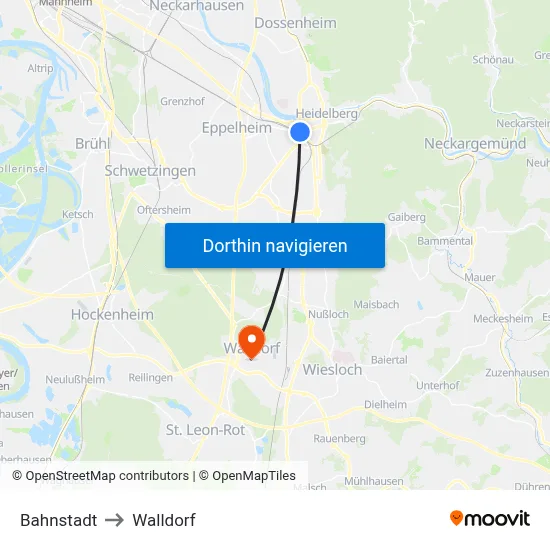 Bahnstadt to Walldorf map