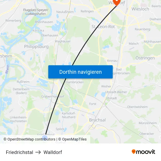Friedrichstal to Walldorf map