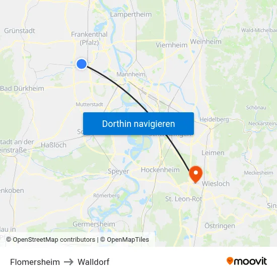 Flomersheim to Walldorf map