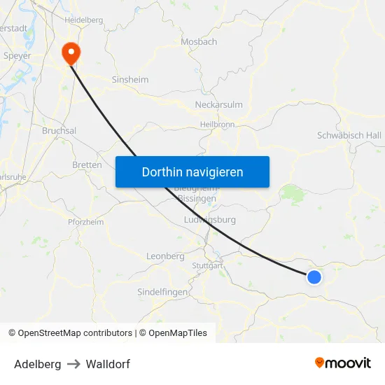Adelberg to Walldorf map