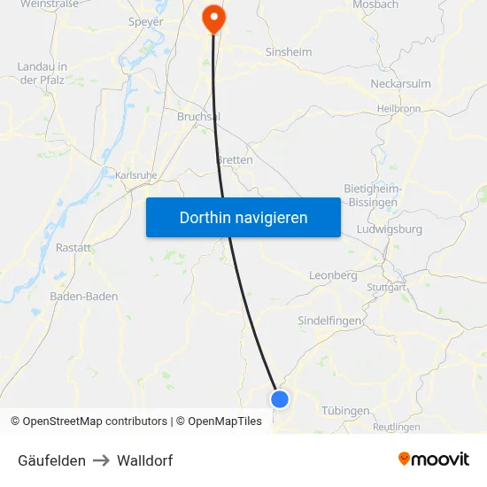 Gäufelden to Walldorf map