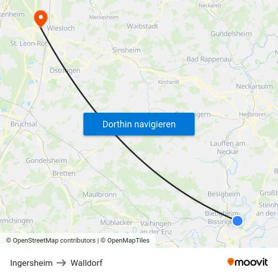Ingersheim to Walldorf map