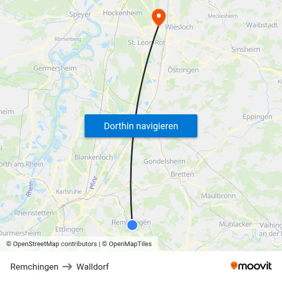 Remchingen to Walldorf map