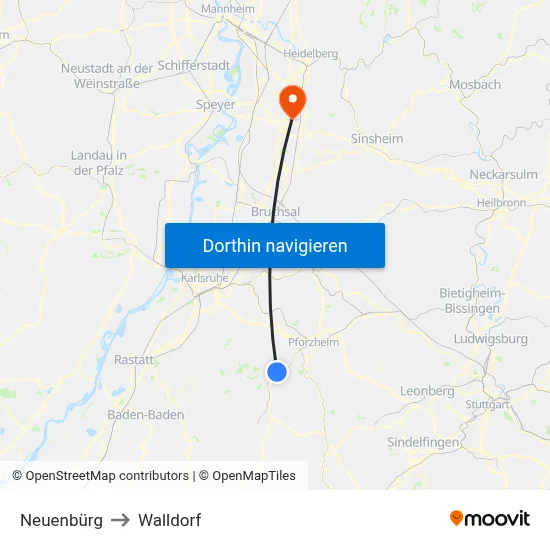 Neuenbürg to Walldorf map