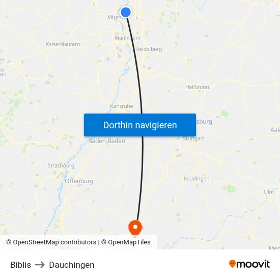 Biblis to Dauchingen map
