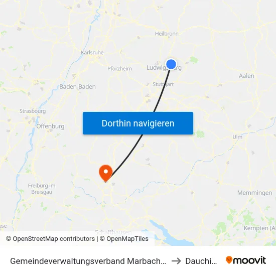 Gemeindeverwaltungsverband Marbach am Neckar to Dauchingen map