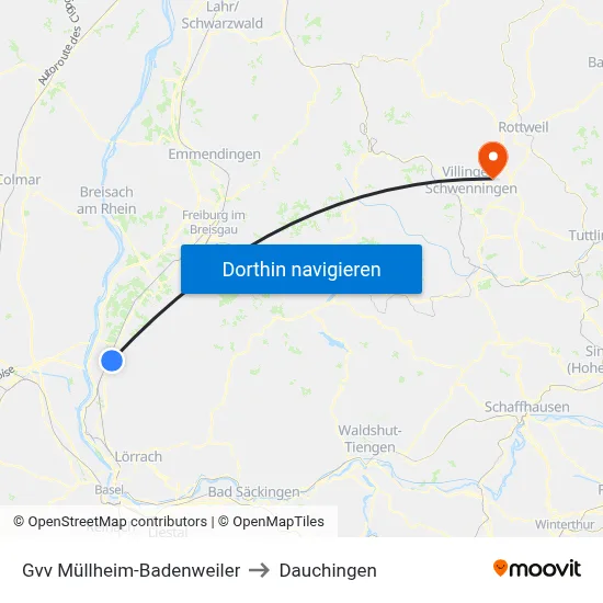 Gvv Müllheim-Badenweiler to Dauchingen map