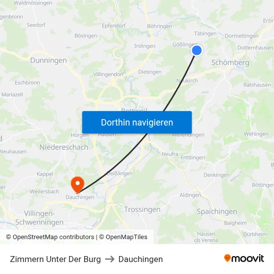 Zimmern Unter Der Burg to Dauchingen map