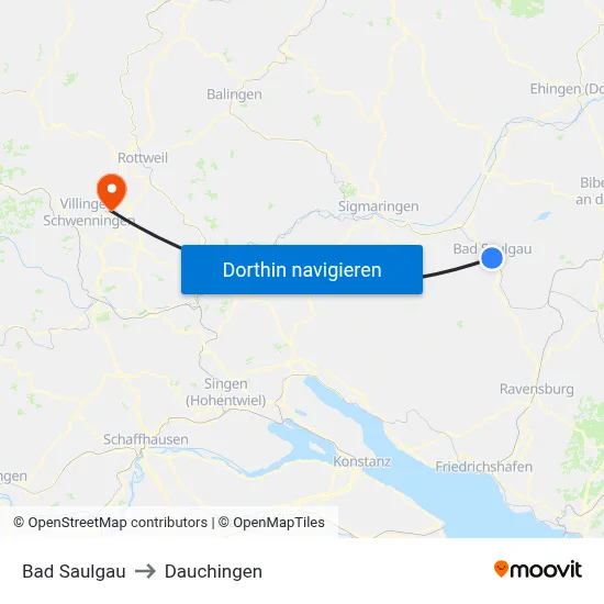 Bad Saulgau to Dauchingen map