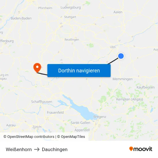 Weißenhorn to Dauchingen map