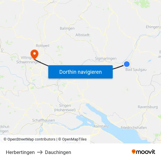 Herbertingen to Dauchingen map