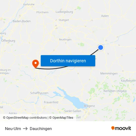 Neu-Ulm to Dauchingen map