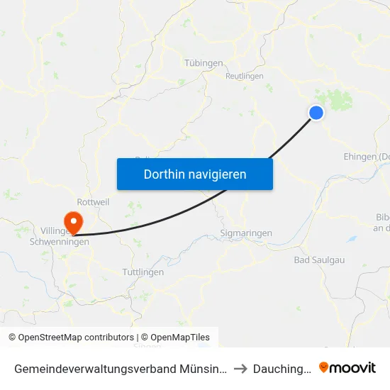 Gemeindeverwaltungsverband Münsingen to Dauchingen map