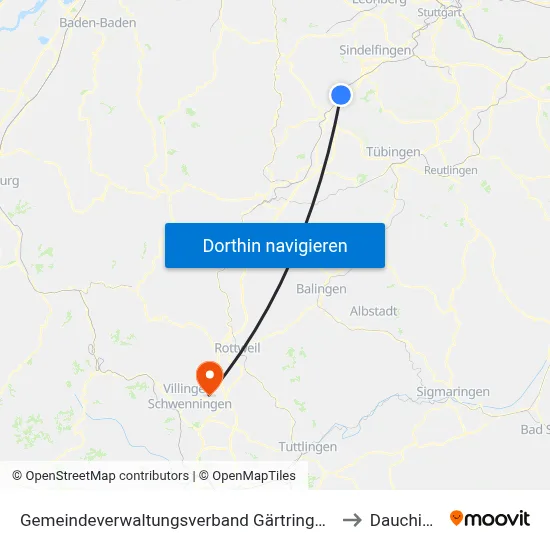 Gemeindeverwaltungsverband Gärtringen/Ehningen to Dauchingen map