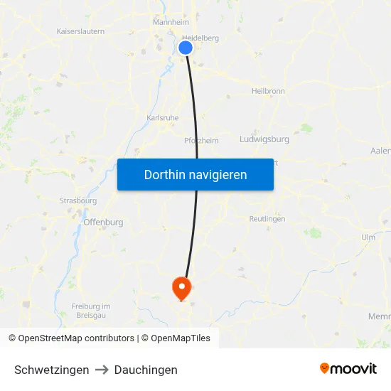 Schwetzingen to Dauchingen map