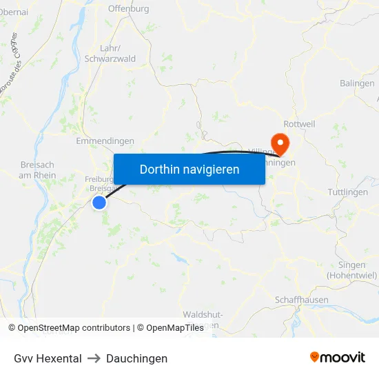 Gvv Hexental to Dauchingen map