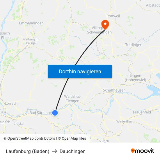 Laufenburg (Baden) to Dauchingen map