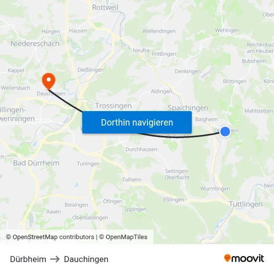 Dürbheim to Dauchingen map