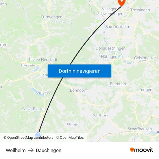 Weilheim to Dauchingen map