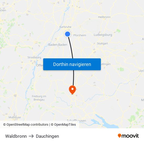 Waldbronn to Dauchingen map