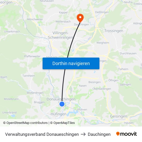 Verwaltungsverband Donaueschingen to Dauchingen map