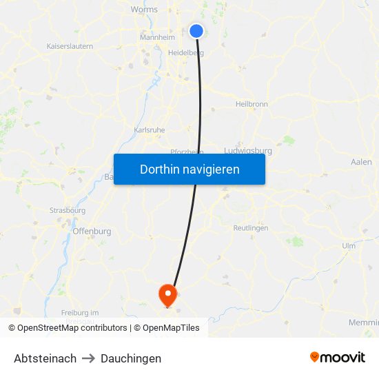 Abtsteinach to Dauchingen map