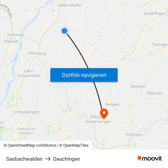 Sasbachwalden to Dauchingen map