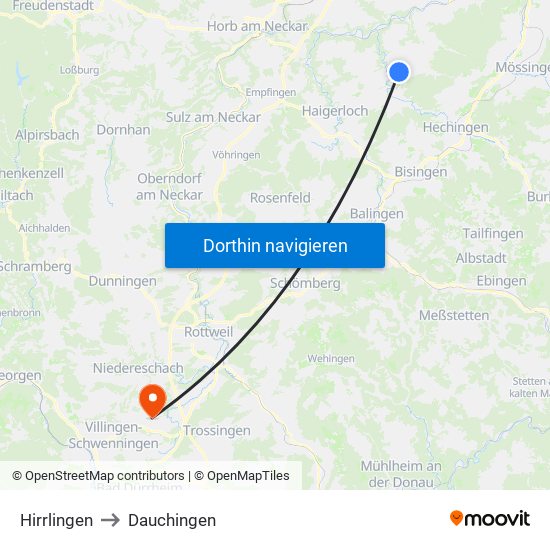 Hirrlingen to Dauchingen map