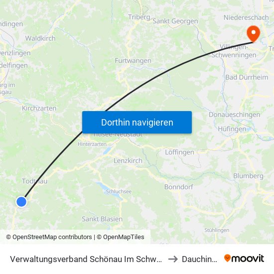 Verwaltungsverband Schönau Im Schwarzwald to Dauchingen map