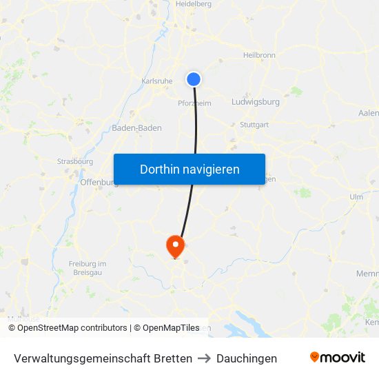 Verwaltungsgemeinschaft Bretten to Dauchingen map