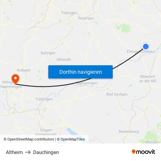 Altheim to Dauchingen map
