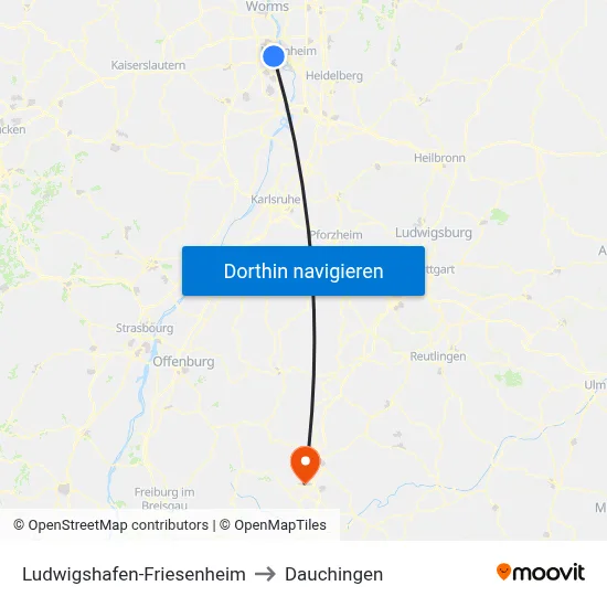 Ludwigshafen-Friesenheim to Dauchingen map