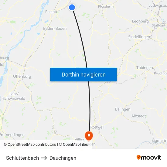 Schluttenbach to Dauchingen map
