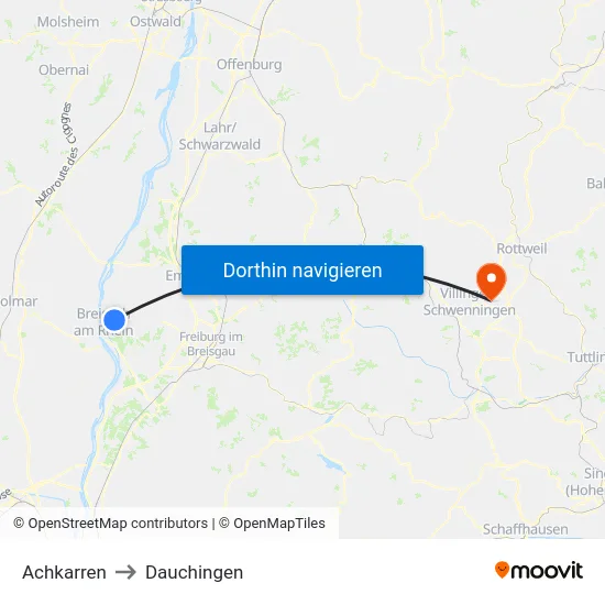 Achkarren to Dauchingen map