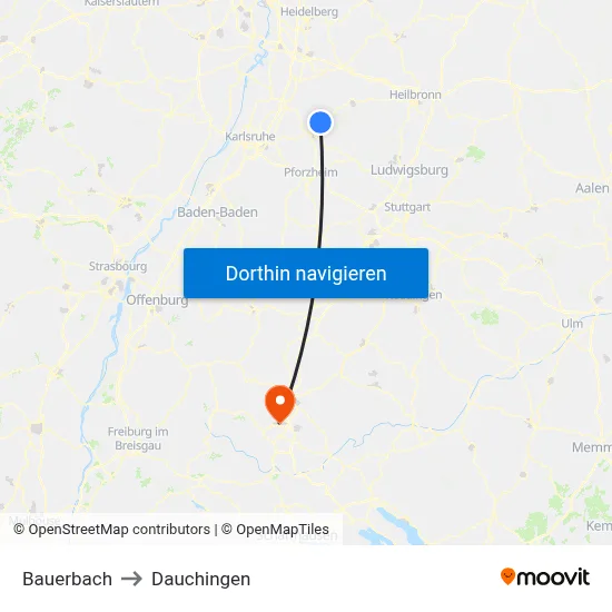 Bauerbach to Dauchingen map