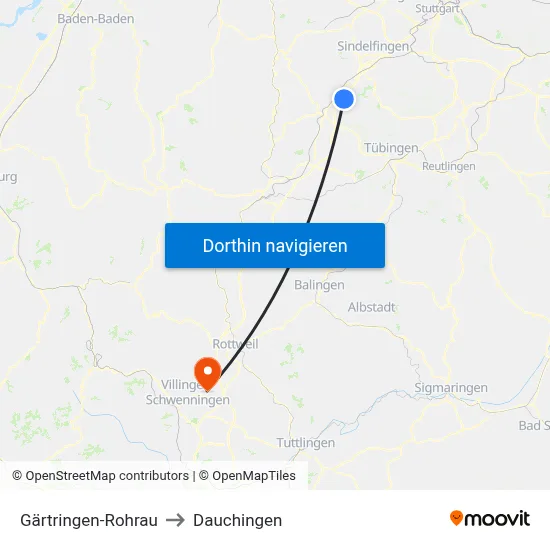Gärtringen-Rohrau to Dauchingen map