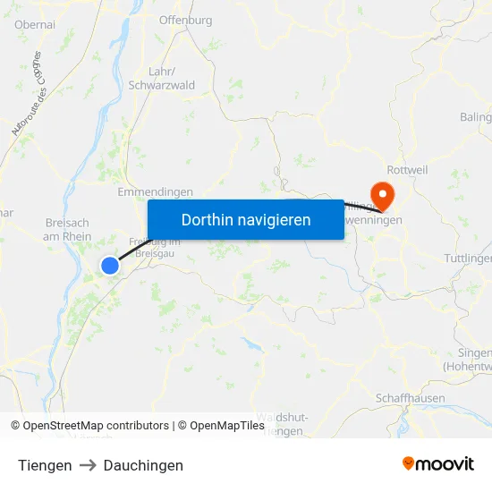Tiengen to Dauchingen map