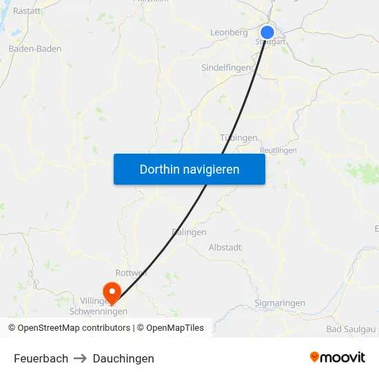Feuerbach to Dauchingen map