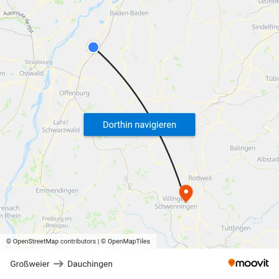 Großweier to Dauchingen map