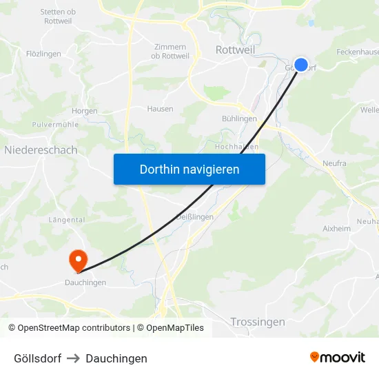 Göllsdorf to Dauchingen map