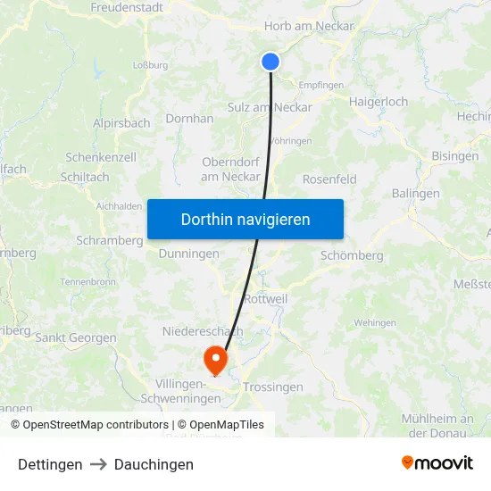 Dettingen to Dauchingen map
