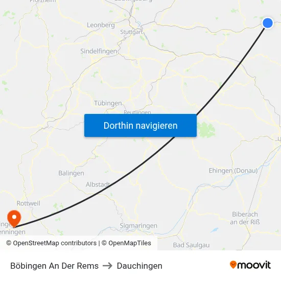 Böbingen An Der Rems to Dauchingen map