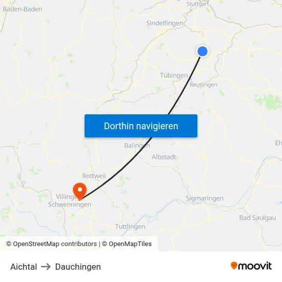 Aichtal to Dauchingen map