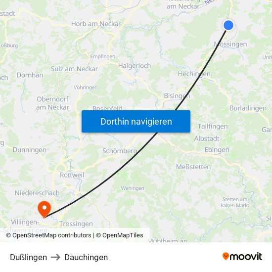 Dußlingen to Dauchingen map