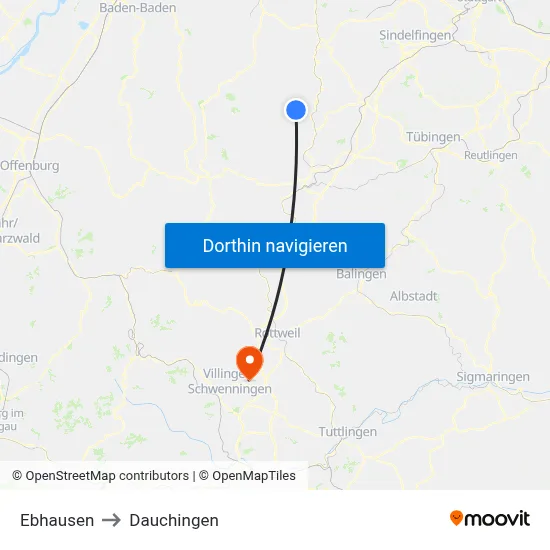 Ebhausen to Dauchingen map